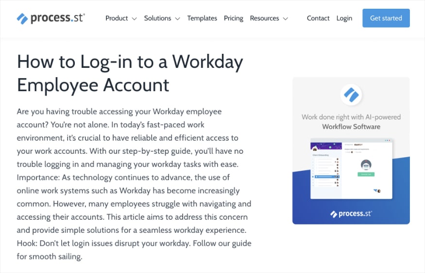 Process Street blog shows how to log in to a Workday employee account.