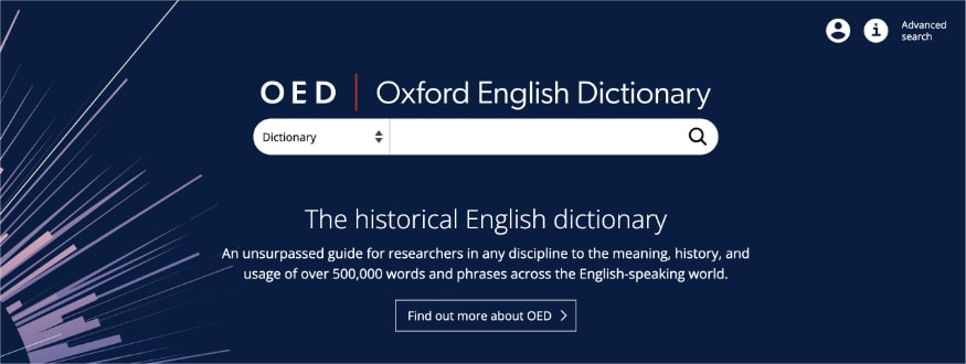 Oxford English Dictionary homepage, the historical English dictionary.