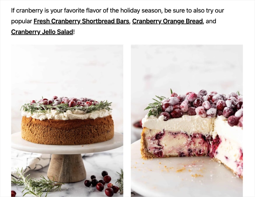 Images of cranberry cheesecake on House of Nash eats.