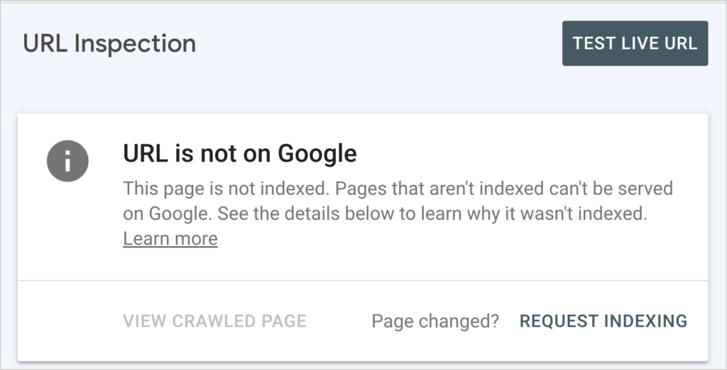 url is not on google message in google search console