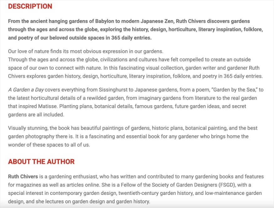 Description and about the author of the book A Garden A Day.