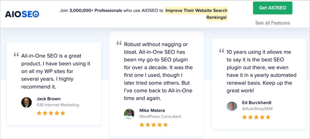 aioseo testimonials for eeat