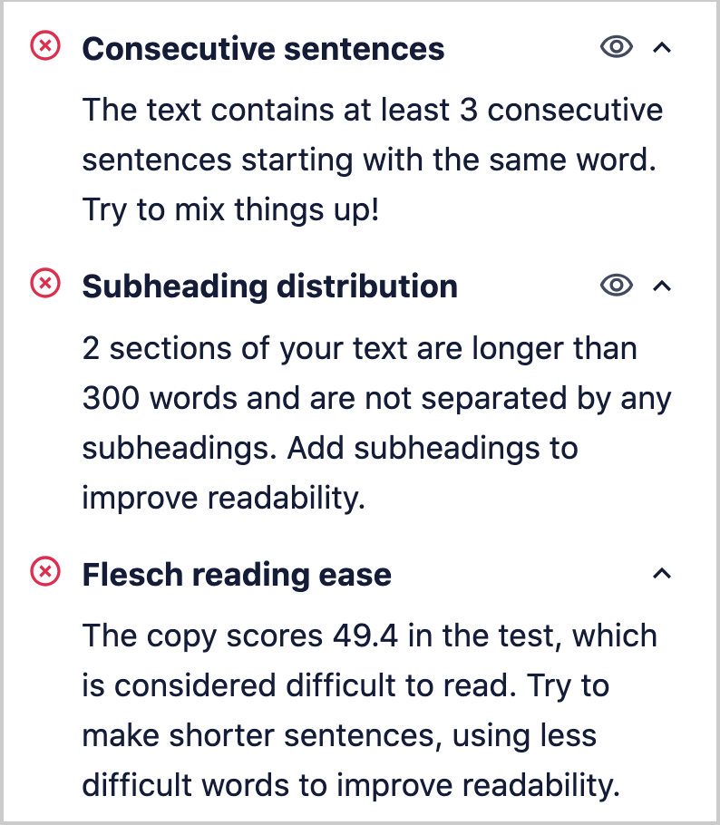example of aioseo readability recommendations