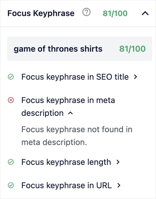 Focus keyphrase checklist checks your content optimizations.