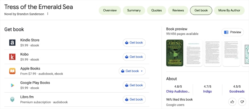 Get book search results for Tress of the Emerald Sea.