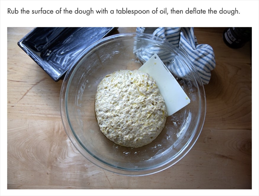 Example of a how-to bake bread step with a photo of what the dough should look like.