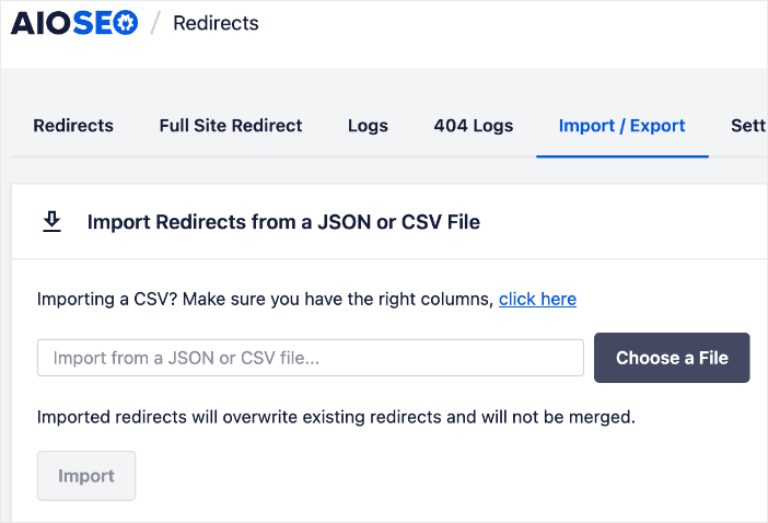 Importing redirects from a CSV file.
