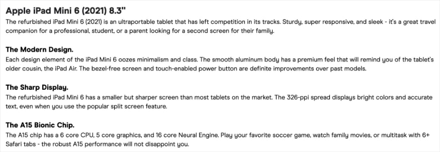 Copy about the Apple IPad Mini 6 and its performance specs.