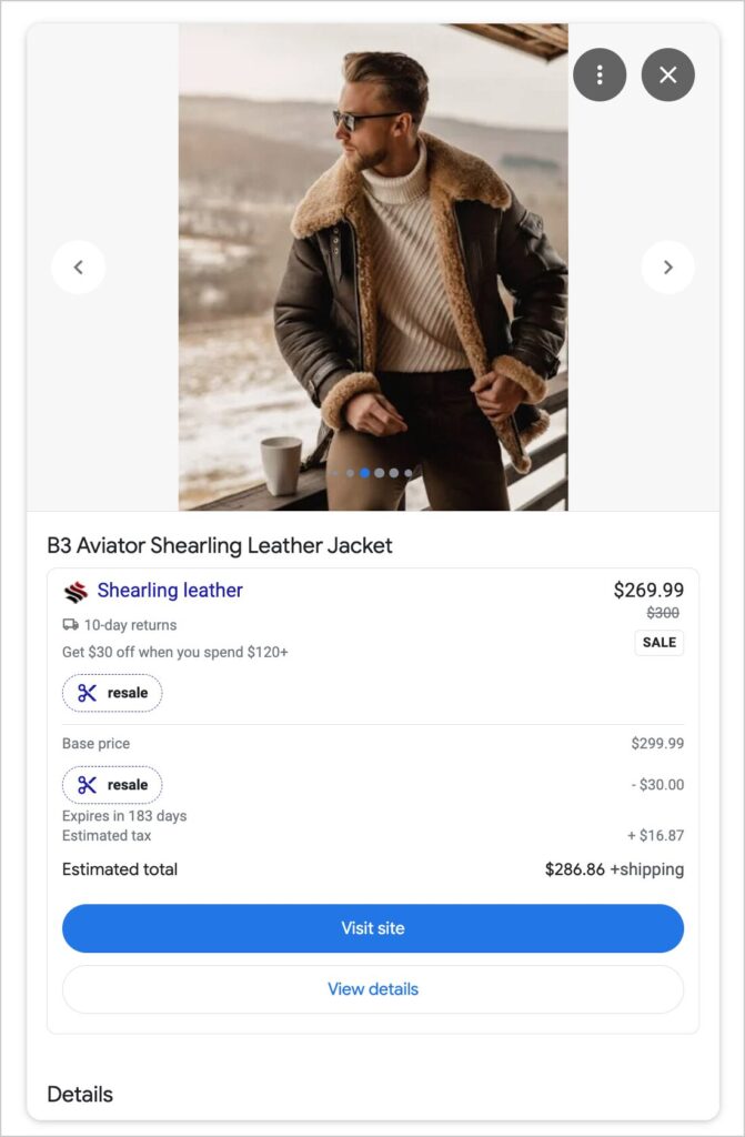 example of rich snippet with shipping information