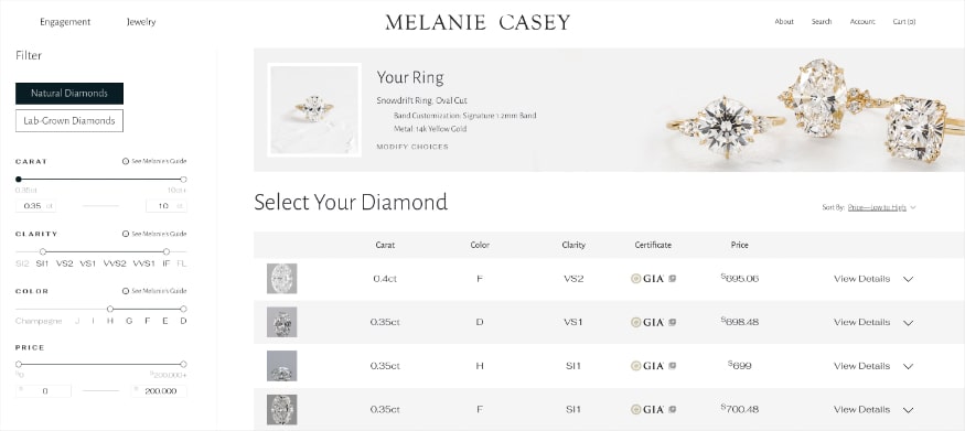 Melanie Casey custom ring allows your to select your diamond.