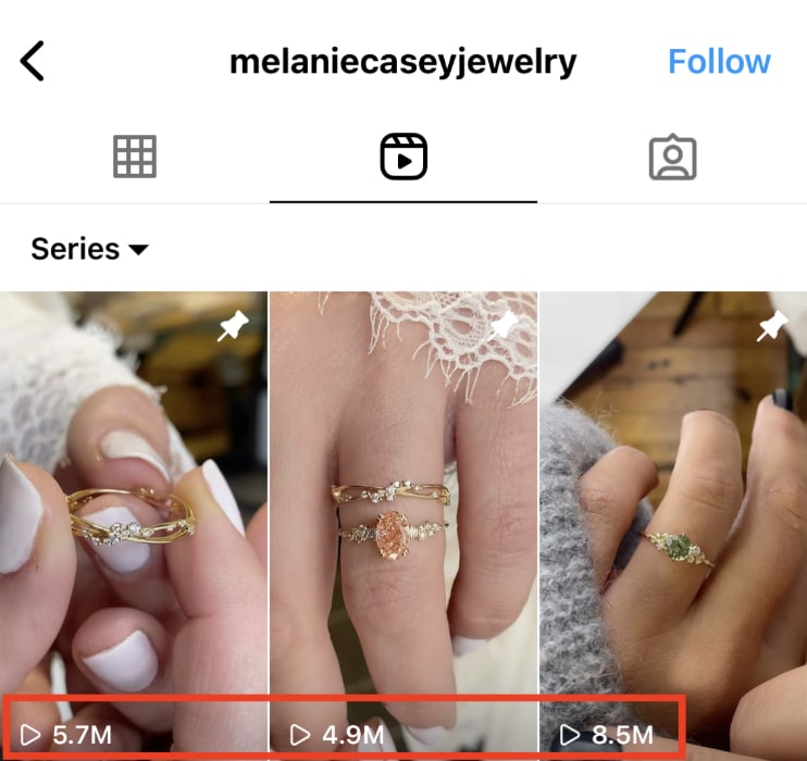 Some viral Instagram reels from Melanie Casey with multi-million views.