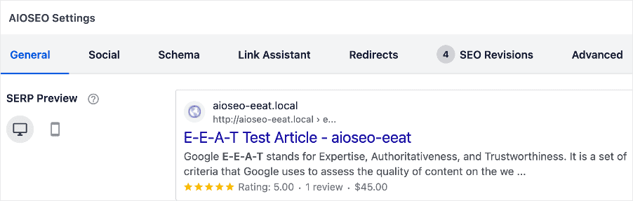 Example rich snippets in SEO preview.