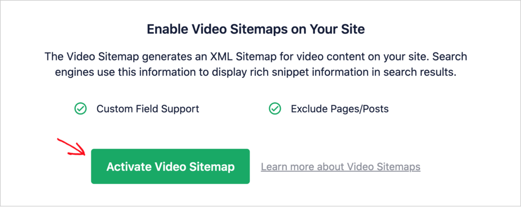 aioseo activate video sitemap button