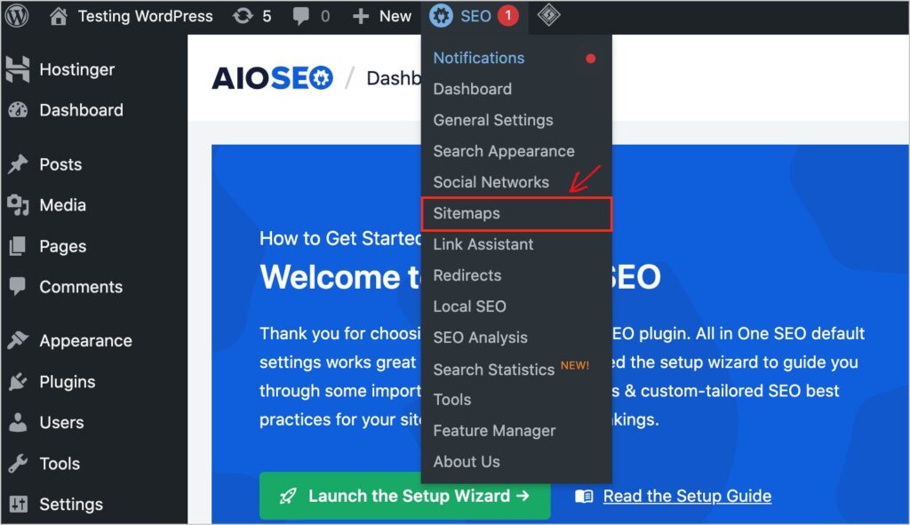aioseo sitemaps feature