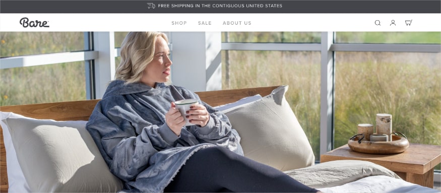 Bare Home homepage, an eco-conscious bedding manufacturer.