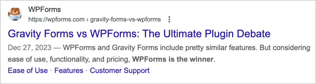 gravity forms vs wpforms search snippet