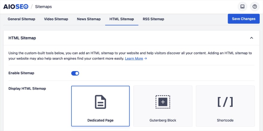 You can make a dedicated page for your HTML sitemap in AIOSEO.