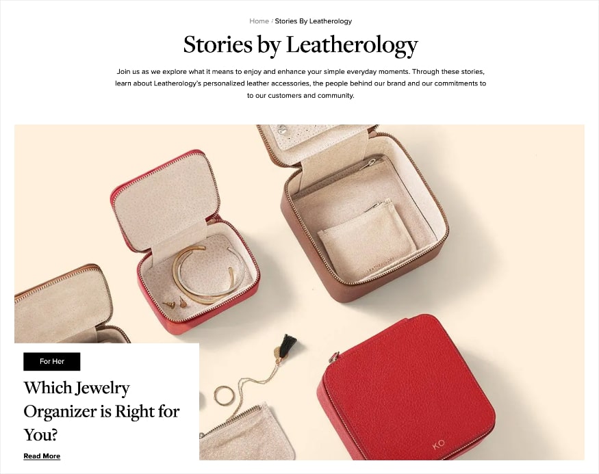 Leatherology blog says stories by leatherology and has picture of their jewelry cases.