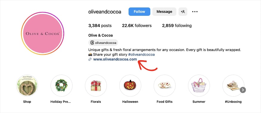 Olive and cocoa instagram account has a bio link to their website. 