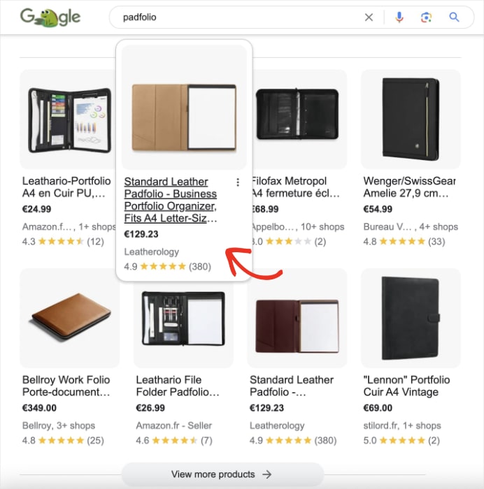 Google shopping organic results for the query padfolio.