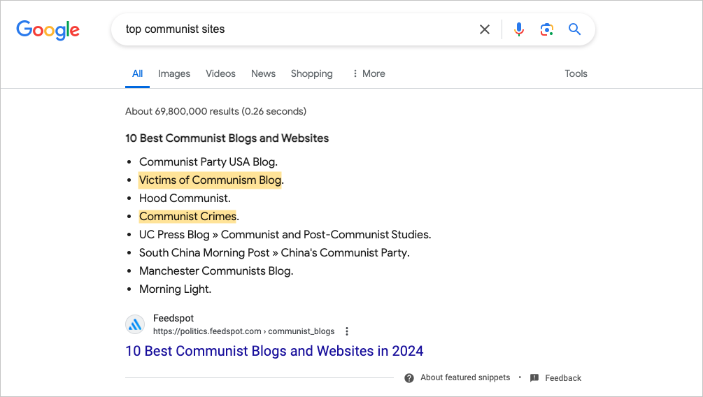 google search for top communist sites