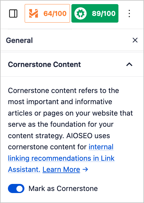 aioseo cornerstone content feature