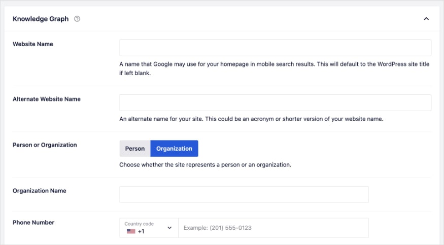 Knowledge graph settings in AIOSEO.