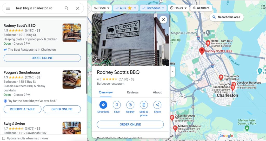 example of google business profile displaying in google maps