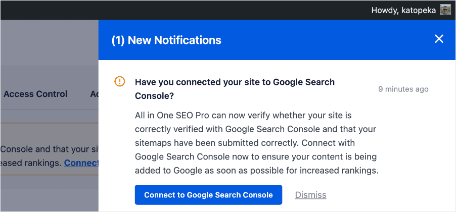 Notification reminding you to connect to GSC.