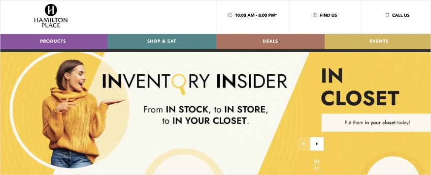Yellow inventory insider banner on Hamilton Place website.