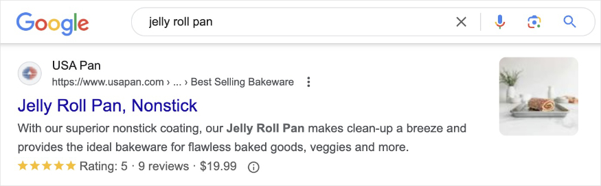 Jelly roll pan in Google search results. 