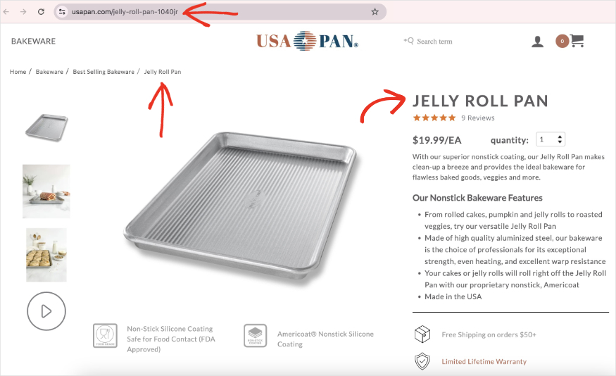 Jelly roll pan product page on USA Pan.