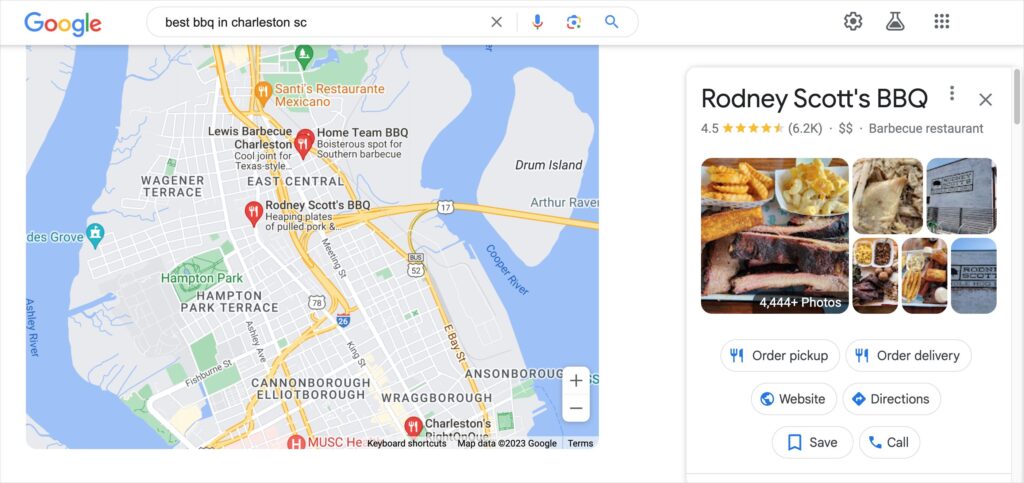 example of google business profile in search results