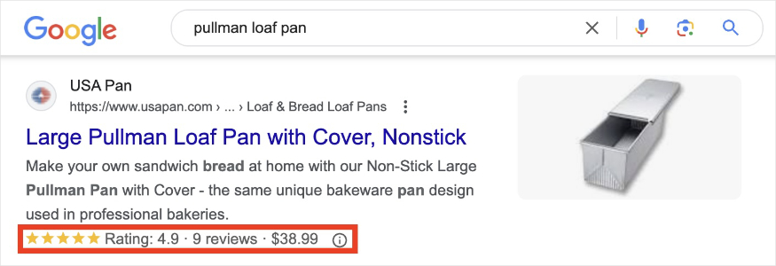 Review snippet on Google for the query pullman loaf pan.