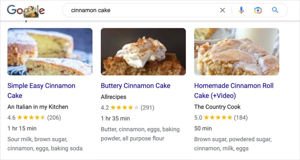 examples of recipe rich snippets