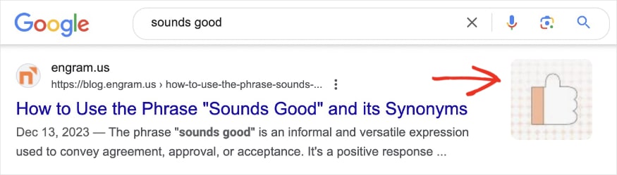 Google rich snippet of the query sounds good shows text result image.