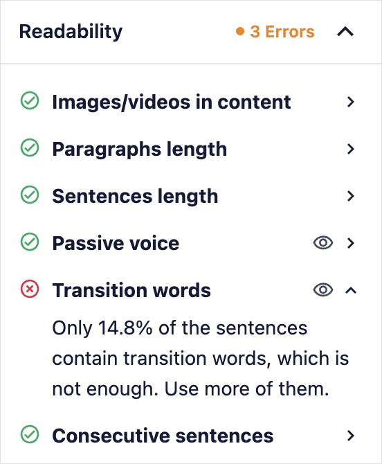 Readability checklist with suggestions.