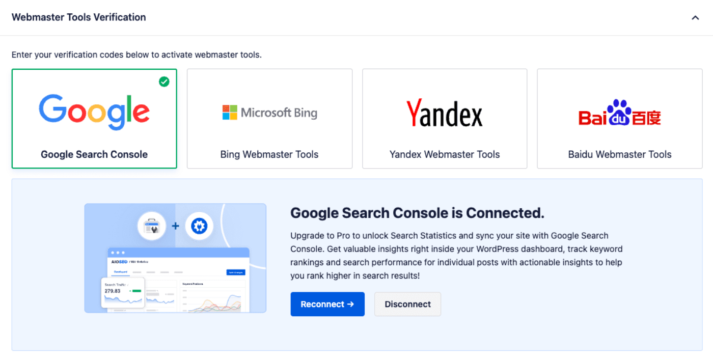 Disconnecting or Reconnecting All in One SEO with Google Search Console