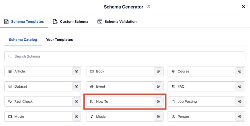 How to schema markup in the AIOSEO schema generator.