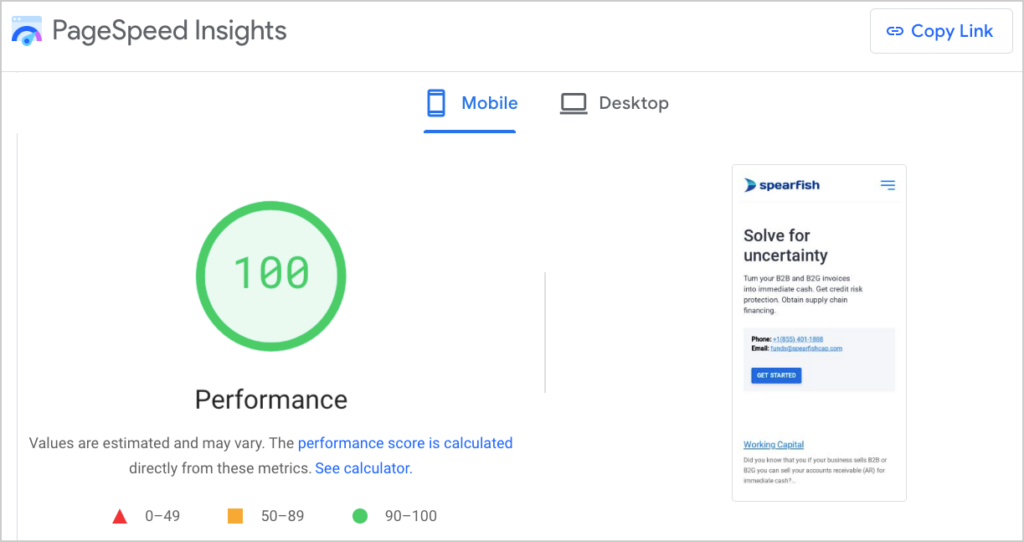 pagespeed insights example