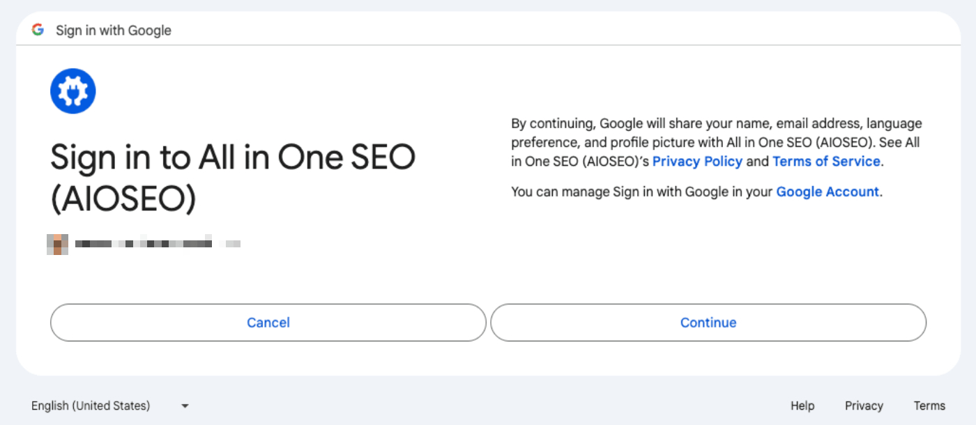 Sign in to All in One SEO screen for Google Search Console
