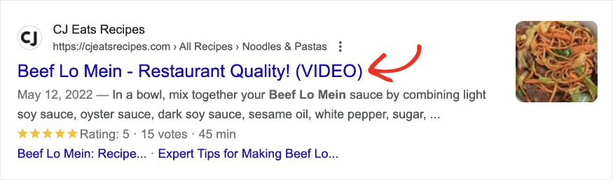 Beef lo mein recipe snippet.