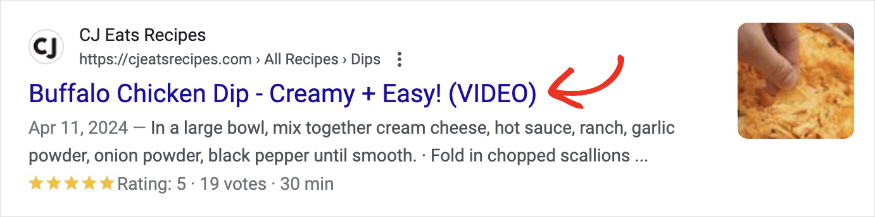 Buffalo chicken dip recipe snippet.