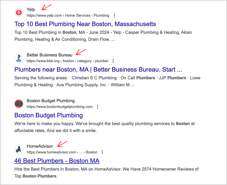 business directory listings in google search results