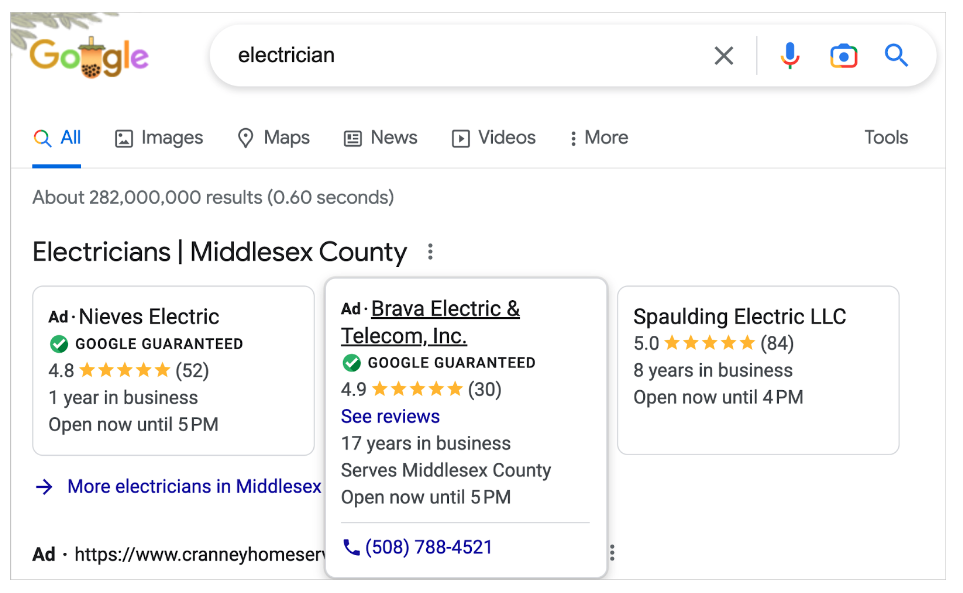 example of google local services ads