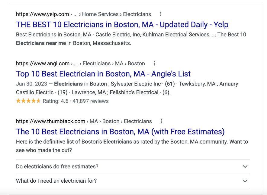 example of local search results