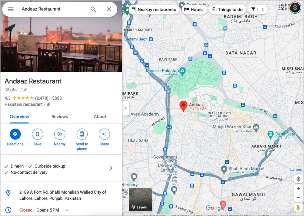 example of google business profile in google maps