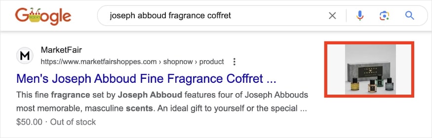 Rich result on the SERP for fragrance.