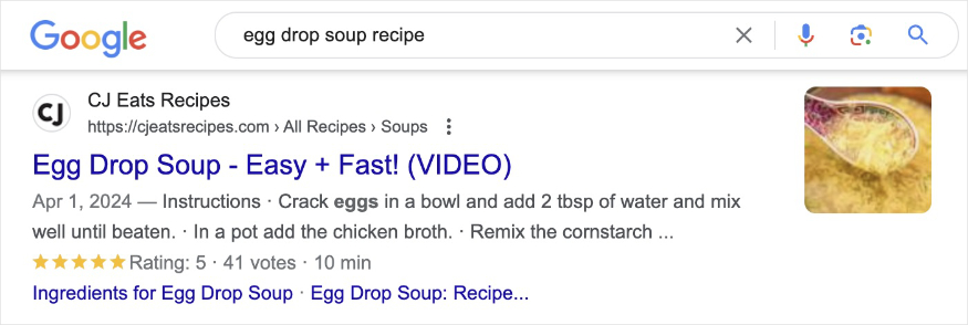 Recipe snippet for the query egg drop soup recipe.