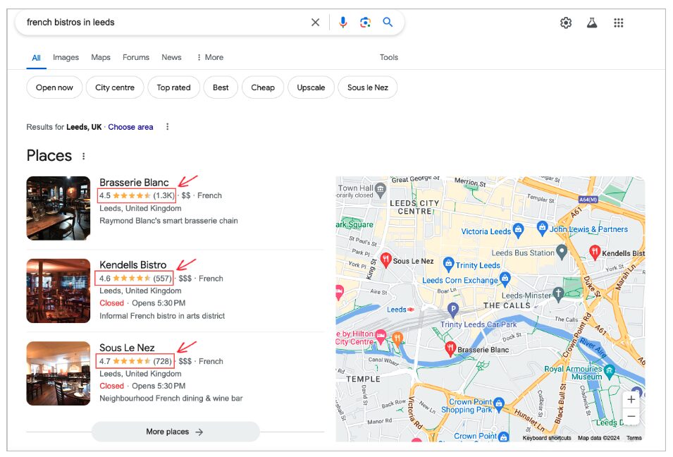 review ratings in google maps
